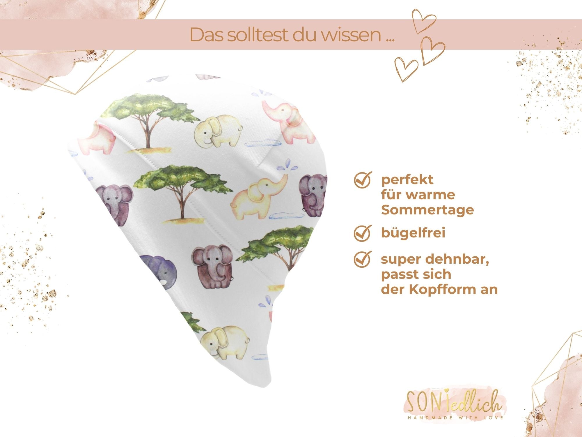 Sonnenhut für Babys und Kinder „Elefanten“ Beschreibung
